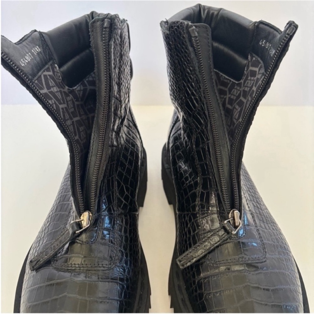 Aquatalia Combat Weatherproof Boots Moto Croc Embossed Leather Black Size 10.5 - Picture 11 of 16